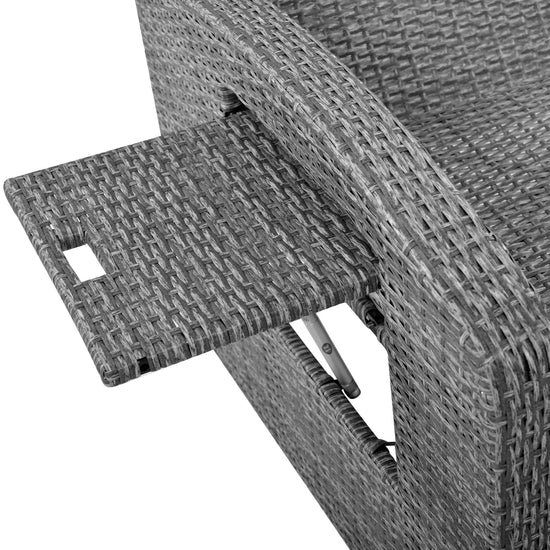 Wicker Double Chaise Lounge — two-person reclining wicker loungers with cushions and middle table