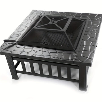 Square Metal Wood Fire Pit Table