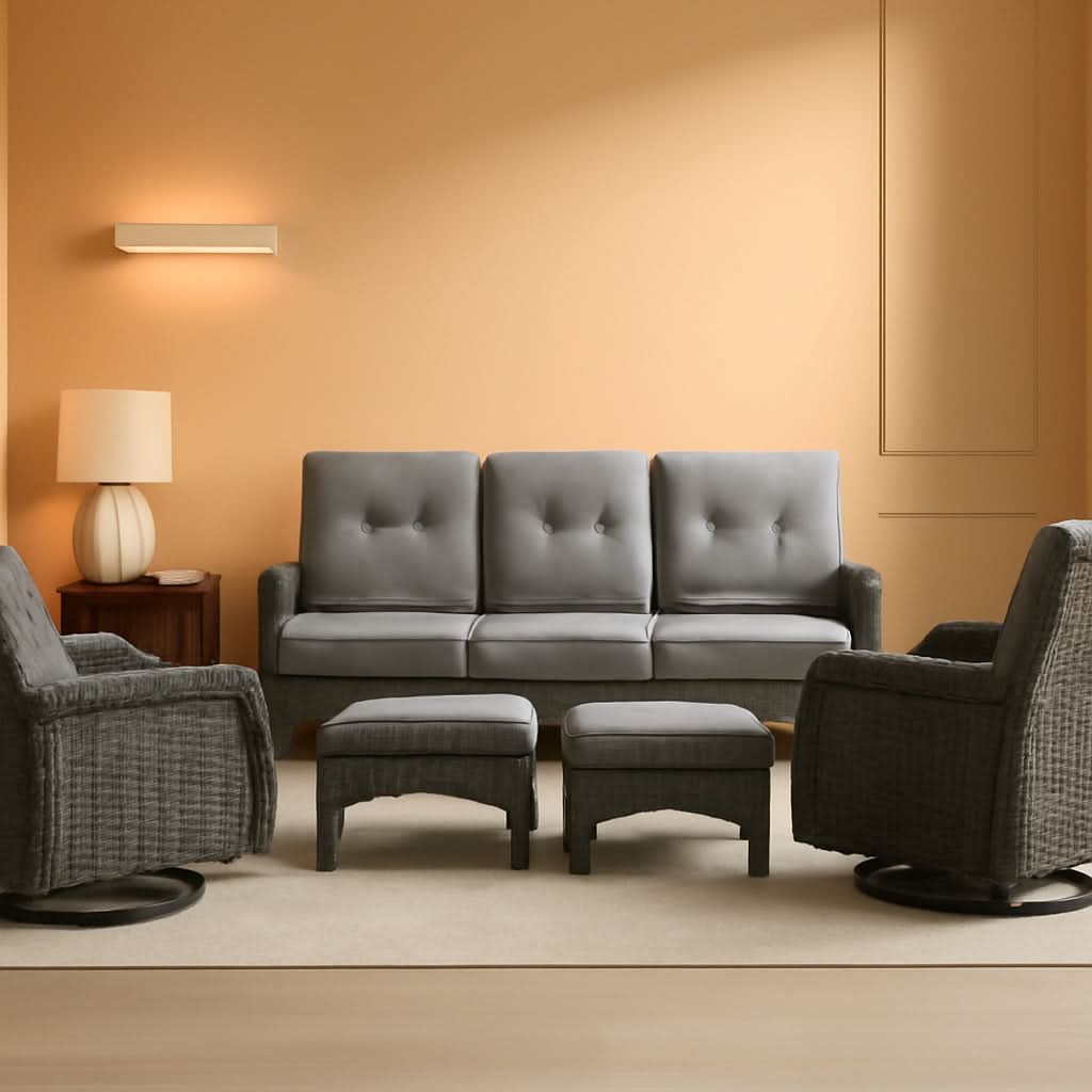 6 Piece Outdoor Patio Conversation Set Brown Wicker-0