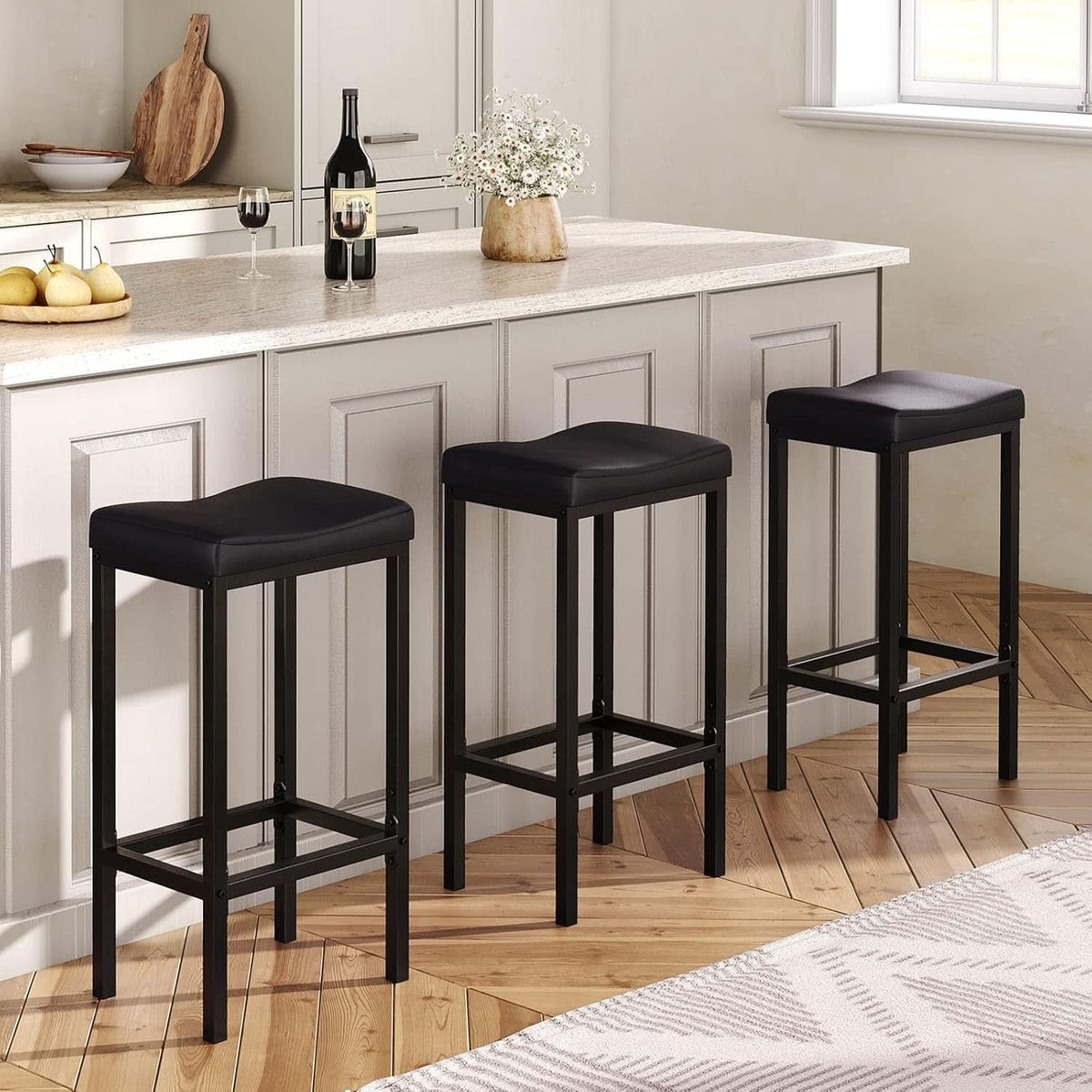 Counter Height Bar Stools Set Of 2 Saddle Seat Black-4