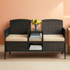 Wicker Patio Loveseat Conversation Set with Built-In Coffee Table
