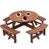 8-Person Circular Fir Wood Picnic Table with 3 Benches, Gray