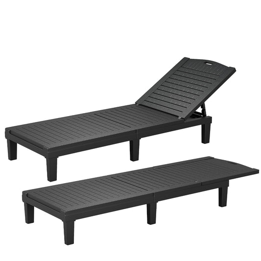 Set of 2 Adjustable Reclining Lounge Chairs, Black