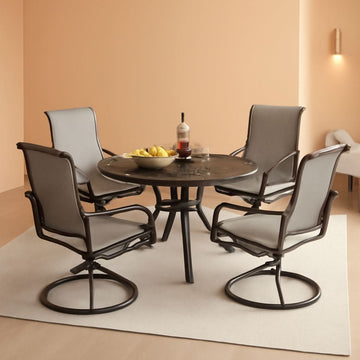 5-Piece Outdoor Patio Dining Set with Swivel Chairs, Gray Textilene