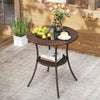Round PE Wicker Bistro Table with Glass Top & Shelf