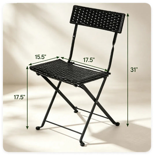 3-Piece Folding PE Rattan Bistro Set, Black Wicker