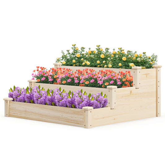 Three-Tier Elevated Fir Wood Raised Garden Bed