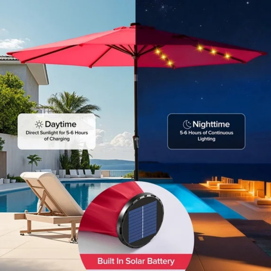 10 Ft Solar LED Patio Umbrella, Red