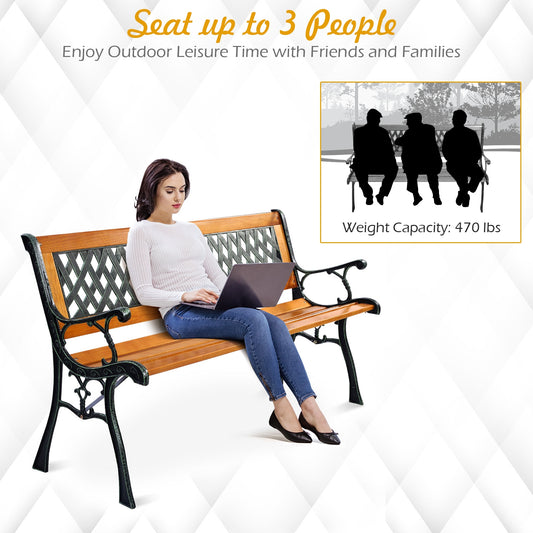 Cast Iron & Wood Outdoor Patio Bench