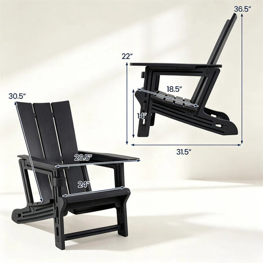 Weatherproof HDPE Adirondack Chair with Cup Holder, Black