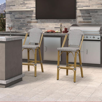 French-Style Rattan Bar Stools, Set for Outdoor Spaces
