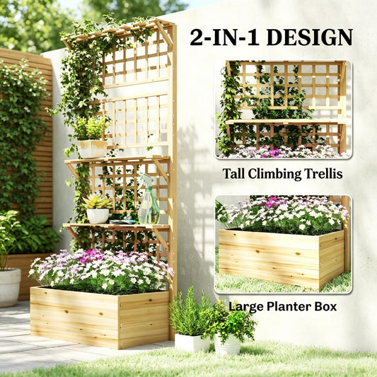 Cedar-Tone Raised Garden Planter with Trellis & Shelves