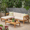 5-Piece Acacia Wood Outdoor L-Shaped Sofa Set with Ottoman