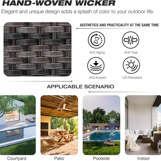 5-Piece Wicker Patio Furniture Set with Cushions-4