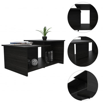 35" Black Rectangular Coffee Table, Manufactured Wood