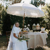 7Ft Fringe Tassel Patio Umbrella White Cream UPF50 Tilt Push Button