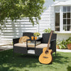 Patio Loveseat Outdoor Wicker Conversation Set With Built In Coffee Table Beige-1