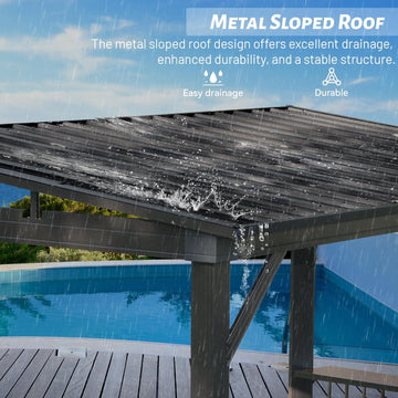 Hardtop Grill Gazebo with Steel Roof & Side Shelves, Gray