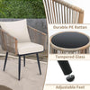 Beige 3-Piece Rattan Bistro Set with Chairs and Glass Side Table