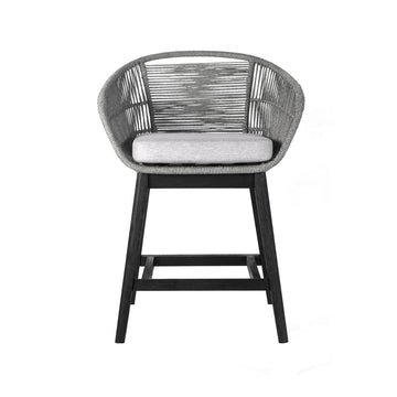 38" Light Gray Solid Wood Low back Outdoor Bar Height chair with Footrest-2