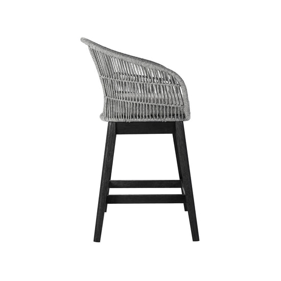 38" Light Gray Solid Wood Low back Outdoor Bar Height chair with Footrest-0