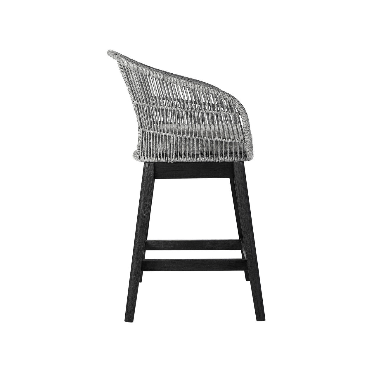 38" Light Gray Solid Wood Low back Outdoor Bar Height chair with Footrest-0