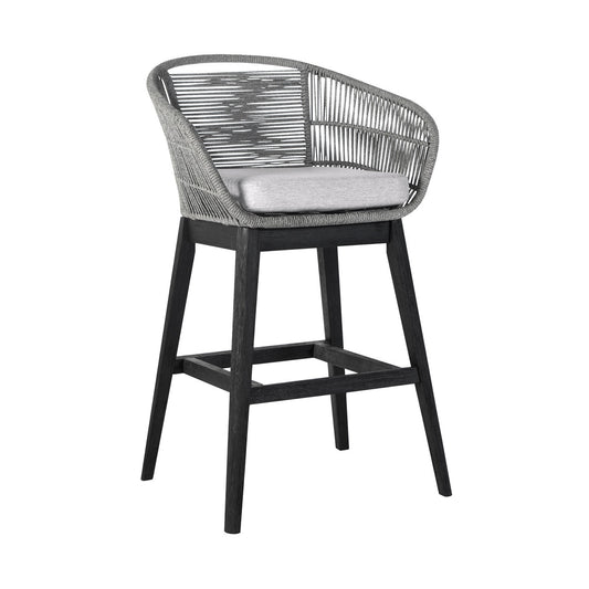 43" Light Gray Solid Wood Low-Back Outdoor Bar Stool with Footrest