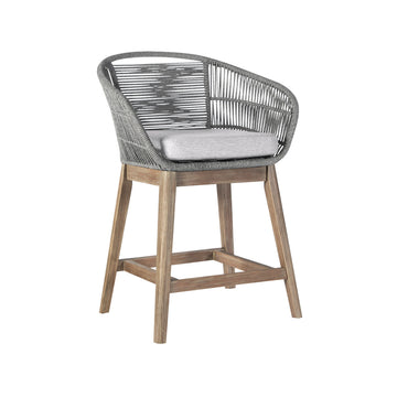 38" Light Gray Solid Wood Outdoor Bar Height Chair with Footrest