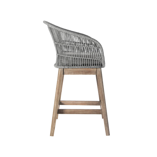 38" Light Gray Solid Wood Outdoor Bar Height Chair with Footrest
