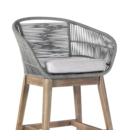 43" Gray Low-Back Solid Wood Outdoor Bar Height Chair with Footrest