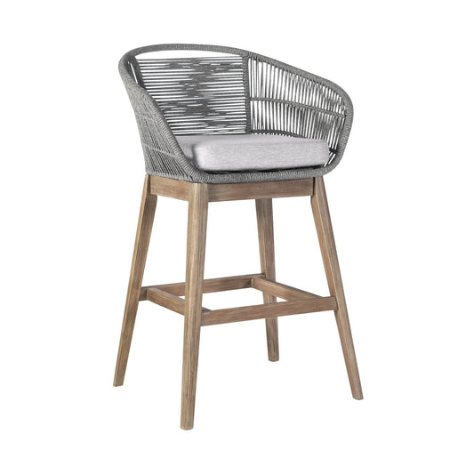 43" Gray Low-Back Solid Wood Outdoor Bar Height Chair with Footrest