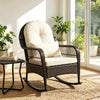 PE Wicker Patio Rocking Chair with Cushions - White