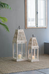 Set of 2 Rustic White French Country Wood & Glass Lanterns