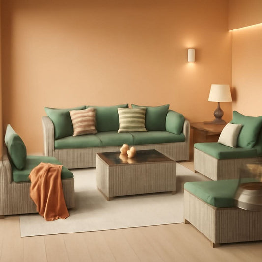 7-Piece PE Wicker Patio Sectional Sofa Set with Glass Table, Green