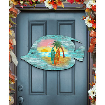 Fish Coastal Door Decor - Handcrafted Wood Wall Hanger