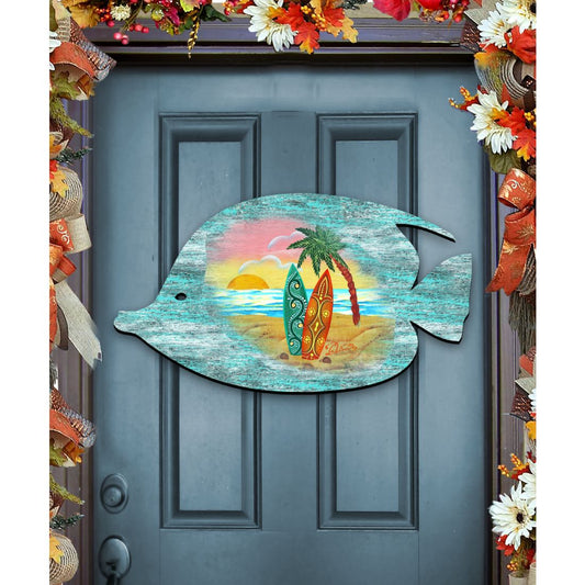 Fish Coastal Door Decor - Handcrafted Wood Wall Hanger