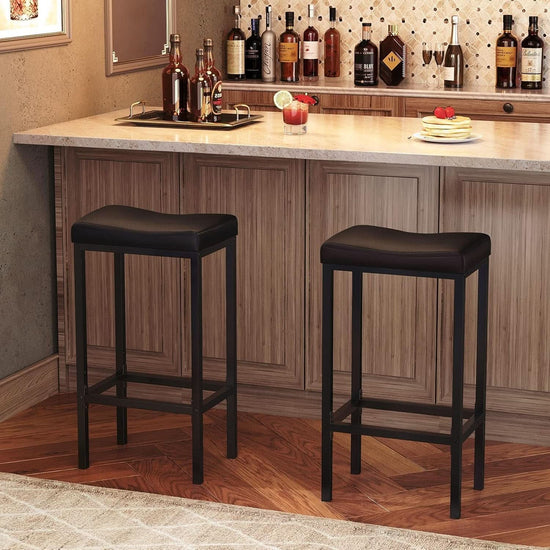 Counter Height Bar Stools Set Of 2 Saddle Seat Black-2