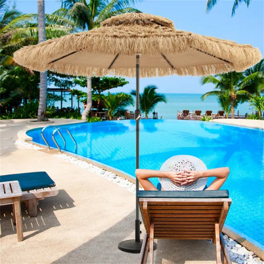 9 ft Portable Beach Umbrella with Solar LED Lights