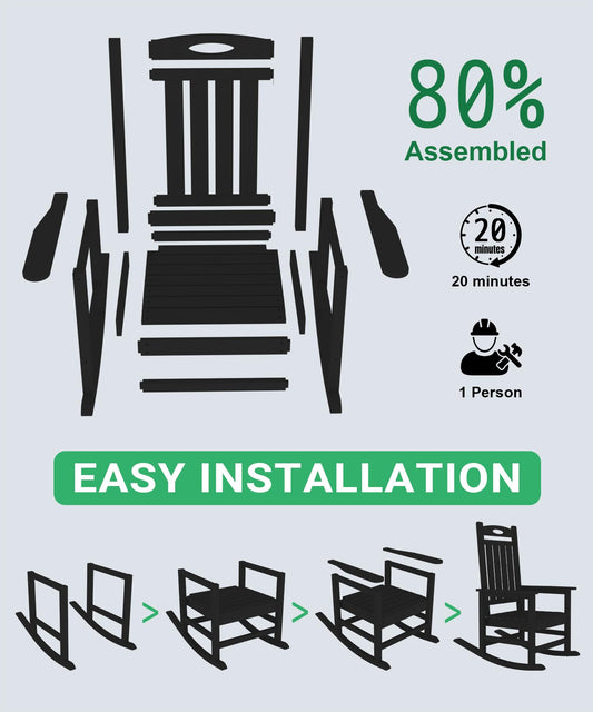 HDPE Outdoor Rocking Chair, Set of 2 — Black