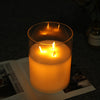 8" 3-Wick Glass Flameless Candle, Battery Operated, White