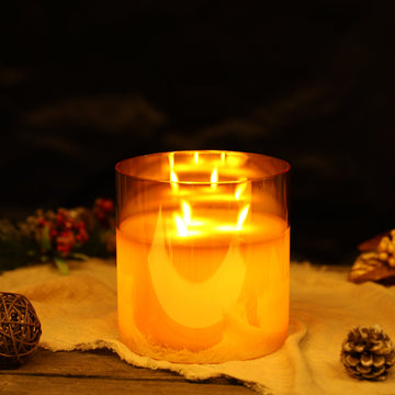 6" 3-Wick Glass Flameless Candle, Gold-Tinted, Battery Operated