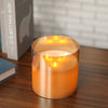 6" 3-Wick Glass Flameless Candle, Gold-Tinted, Battery Operated