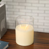 8" 3-Wick Glass Flameless Candle, Battery Operated, White