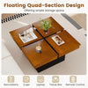 Square Floating Coffee Table with 4-Section Storage, Walnut & Black
