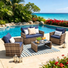 Wicker 4-Piece Outdoor Sectional Sofa Set with Glass Table