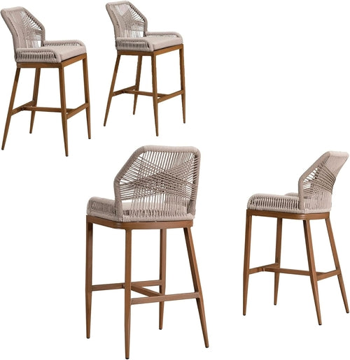 Counter-Height Rattan Bar Stools, Set of 4
