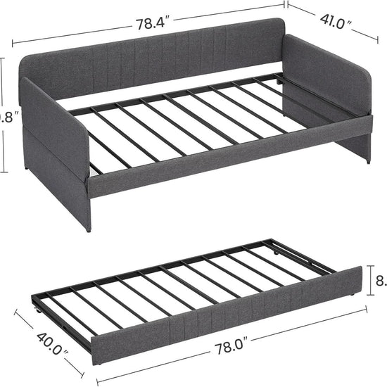 Twin Daybed With Trundle CharcoalGray Uphol stered Finish-1