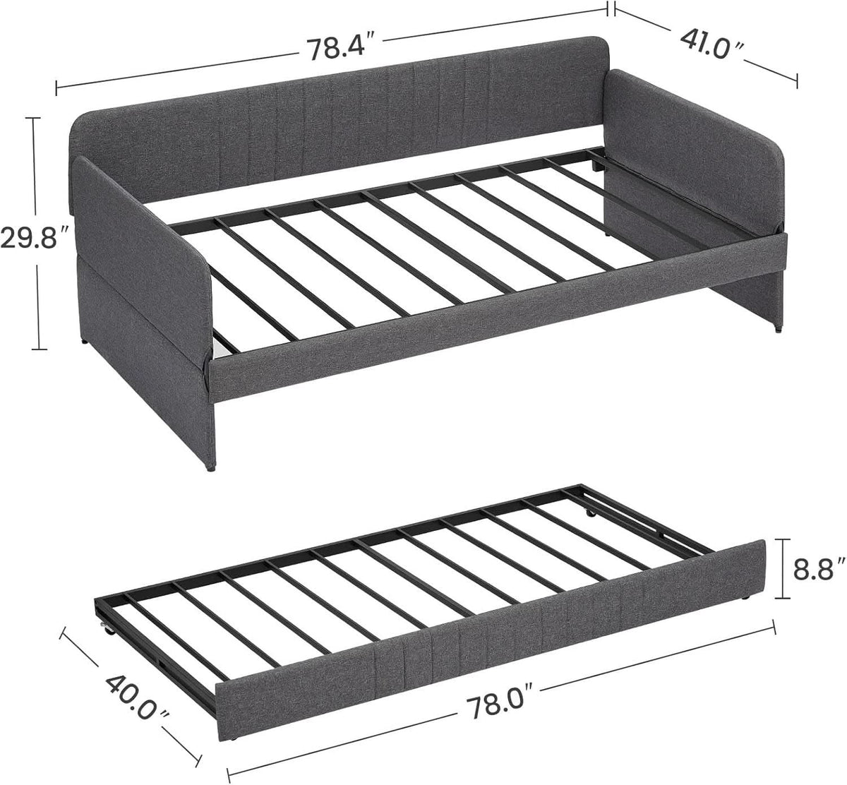 Twin Daybed With Trundle CharcoalGray Uphol stered Finish-1