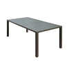 Square Slatted Metal Outdoor Dining Table — Seats 8, Umbrella Hole, Brown