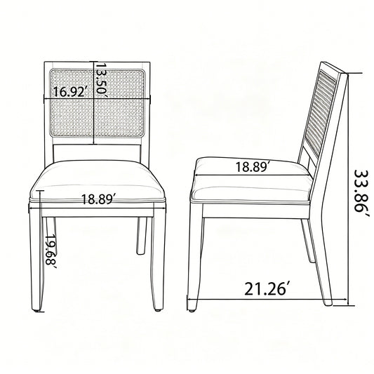 Cane-Back Rattan Dining Chairs, Set of 2 — Grey